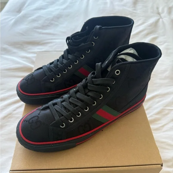 Gucci | Mens Off the grid High Tops Black and Red Tennis 1977 Sneakers - Picture 2 of 10